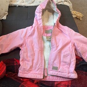B21  C.E. Schmidt Workwear Girls 2t Coat Pink Canvas Sherpa Beater Distressed